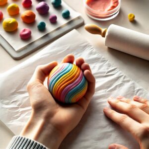 A clean workspace with colorful polymer clay, ready for a DIY clay necklace project.