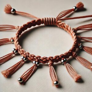A finished DIY friendship bracelet with neatly braided ends, ready to wear.