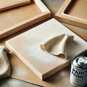 A blank canvas and craft materials, ready to be used for a DIY wall art project.