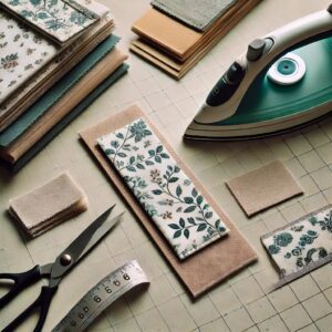 Cutting Fabric Scraps for a DIY Bookmark – Two neatly cut fabric rectangles, prepared for creating a handmade fabric bookmark, displayed on a crafting table.