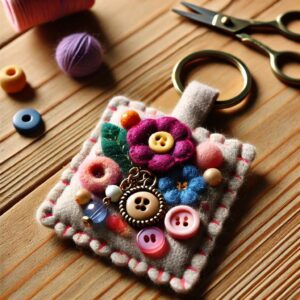 Adding Details to Felt Keychain – A felt keychain with decorative elements like small felt shapes, ready to be stitched or glued. Ideal for DIY charm projects.