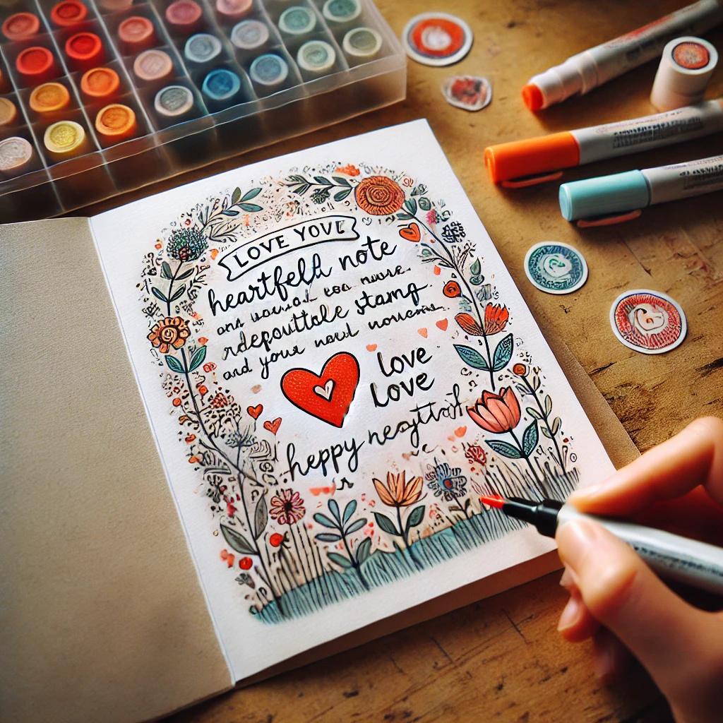 Completed handmade greeting card with envelope – A fully designed and decorated greeting card, ready to be placed inside an envelope and gifted.