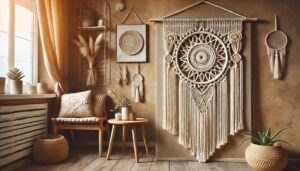 DIY Macrame Wall Hanging Cover Image – A handmade macrame wall hanging with intricate knots and boho-style design, elegantly displayed on a wooden dowel.