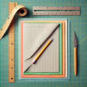 A sheet of colorful paper cut to size, ready to be transformed into a DIY paper lantern.