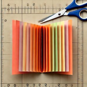 A folded sheet of paper with evenly spaced slits cut, forming the base of a lantern.