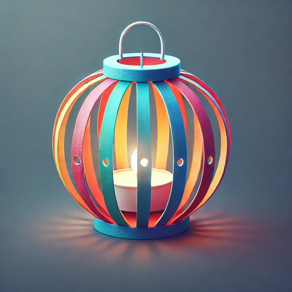 A glowing paper lantern with a battery-operated tea light inside, adding warm ambiance.