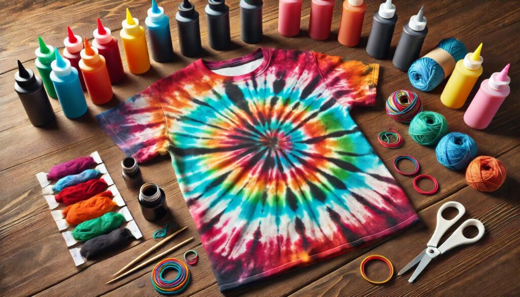 DIY Tie-Dye T-Shirt Cover Image – A handmade tie-dye T-shirt with bold and colorful patterns, showcasing the beauty of DIY fabric dyeing techniques.