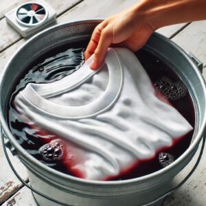 “Soaking a Cotton T-Shirt for Tie-Dye – Fabric Prep Step”
A plain white cotton t-shirt being soaked in warm water to prepare for tie-dyeing.