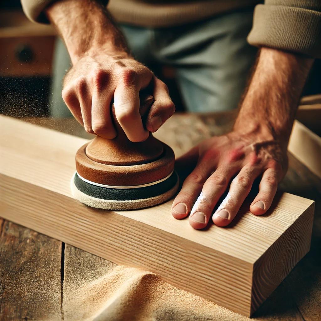 A DIY wooden shelf in progress, with brackets being securely attached to the plank for your handmade home decor