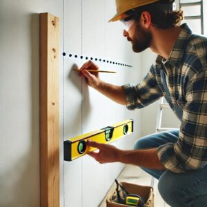 A wooden shelf being stained or painted, enhancing its natural grain and durability.